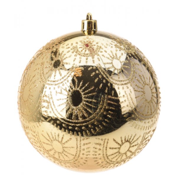 Χριστουγεννιάτικη Μπάλα Χρυσή, Γυαλιστερή με Σχέδια (8cm)